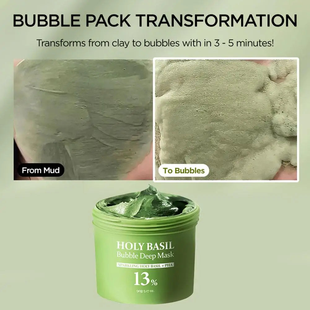 Holy Basil Bubble Mud Mask – Blackhead Removal & Deep Cleansing 90g Face Cleansing Mask Zpaxo
