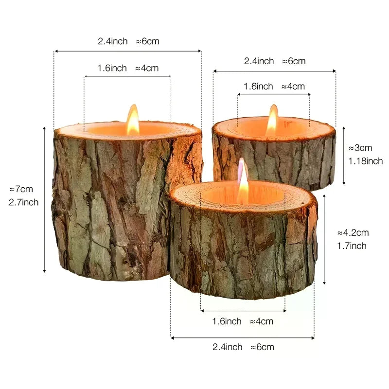 3pcs Nordic Style Wooden Candlestick Base For Bedroom, Room Candle Decoration, Home Use, Tree Stump Candlestick Ornament Zpaxo