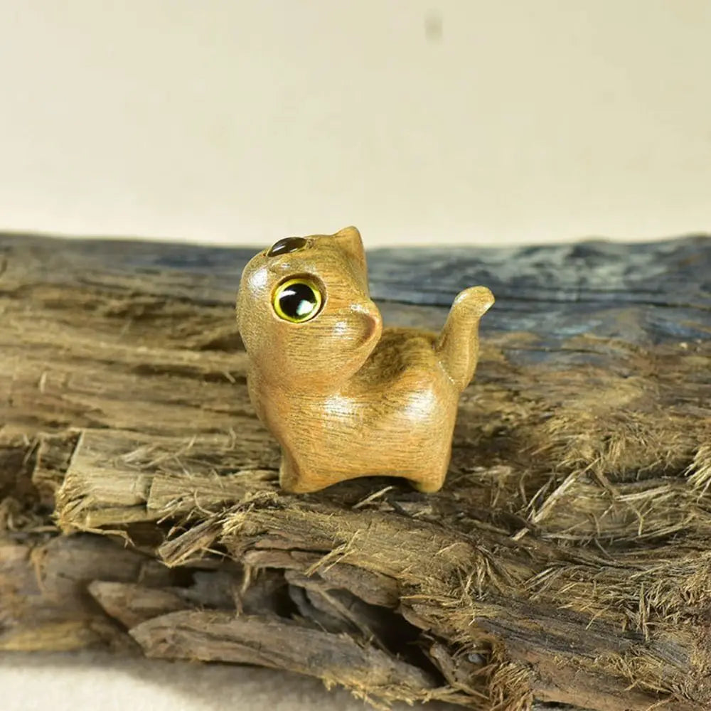 Car Dashboard Figurine Sandalwood Cat Desktop Kawaii Mini Animal Zpaxo