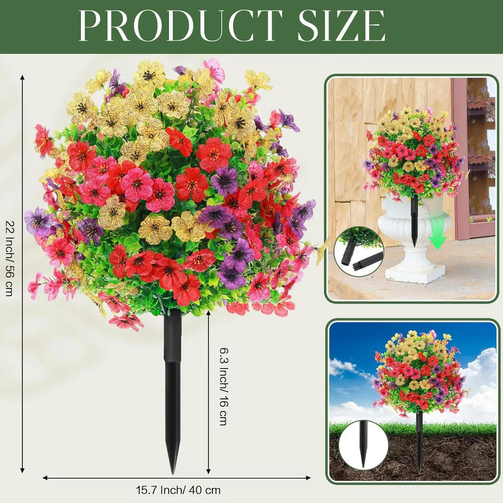 Artificial Shrubs Faux Flower Ball Spike Insert Fake Topiary Plant