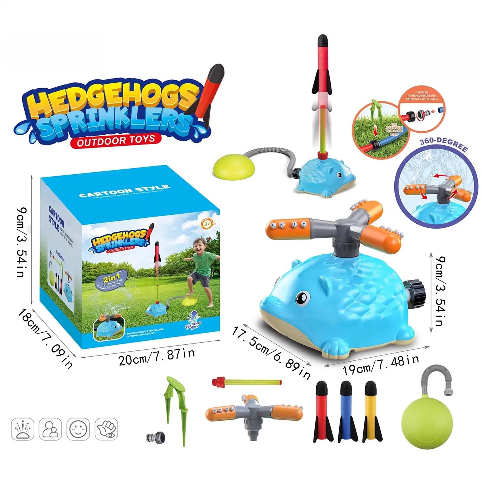 Kids Water Sprinkler Summer Interactive Sprayer Toys Rocket Launch Kids Water Sprinklers For Outside For Garden Lawn Park Pool Zpaxo