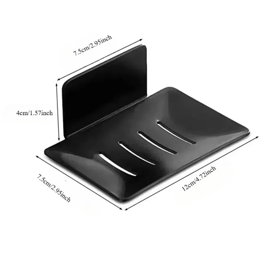 No-Drill Black Metal Soap Dish – Wall-Mounted & Drainage