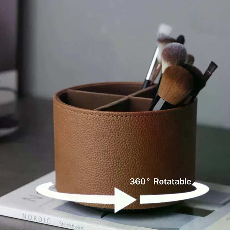Nordic Style Yike Rotating Desktop Leather Storage Box Makeup Brush Storage Office Pen Holder Home Decoration Zpaxo