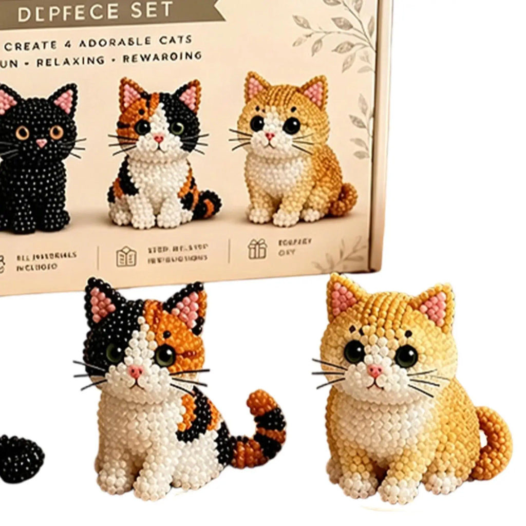 DIY Animal Beading Kit Cute Beginner-Friendly 3D Cat Funny Animal Beadwork Kit for Desk Decorations Bookshelf Decor Party Favors Zpaxo