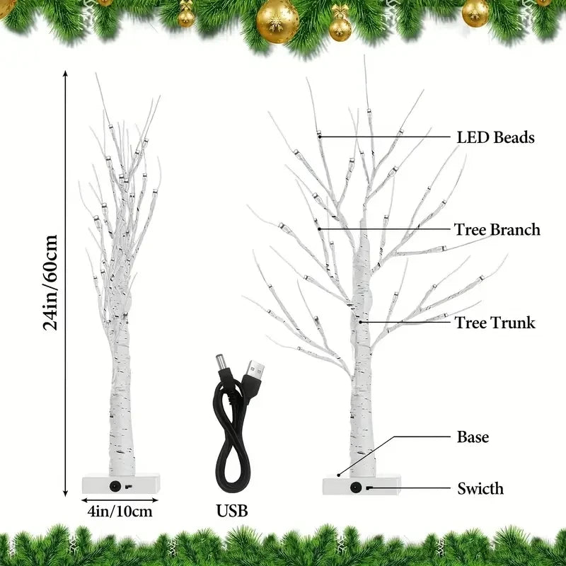 24 LED Easter Tree Birch Adjustable Branches 3AA USB Power Supply Zpaxo