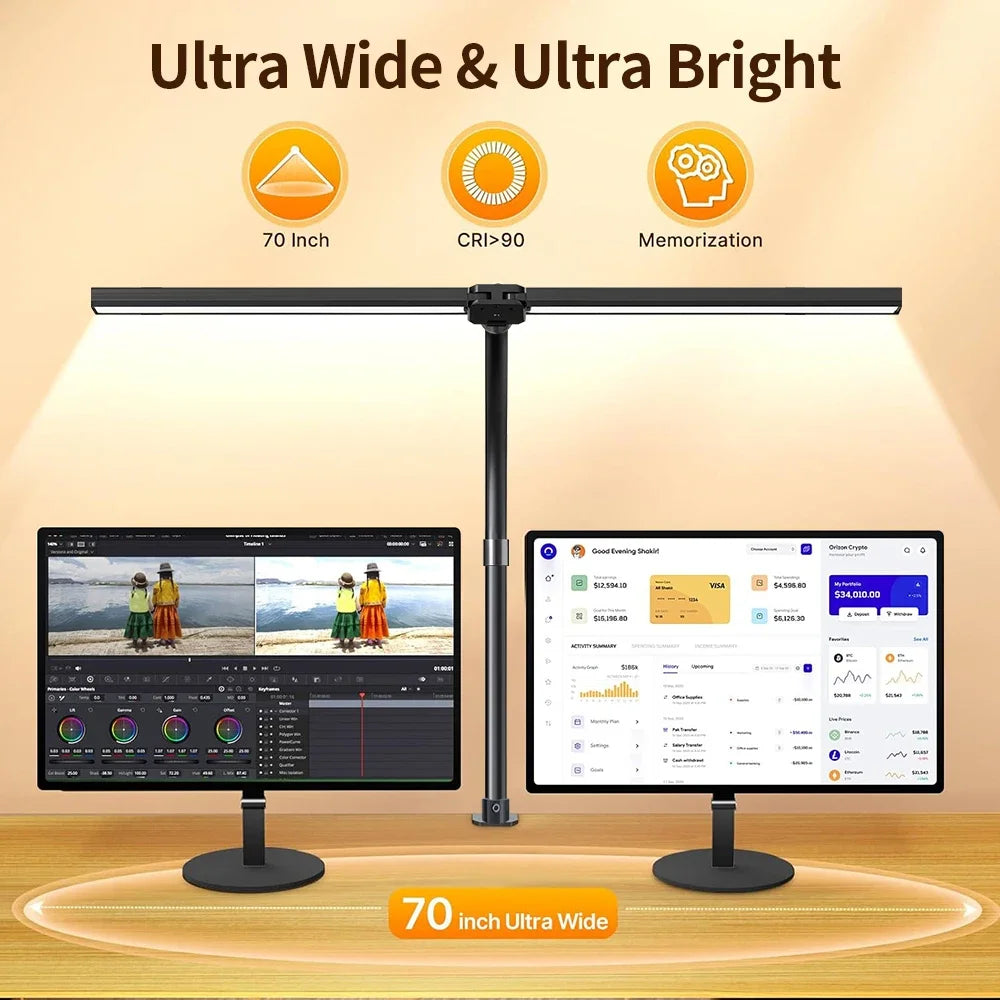 24W Ultra Bright Double Head LED Desk Lamp Eye-Caring Reading Light with Remote Control 5 Color Temperature Settings 10 Level Zpaxo