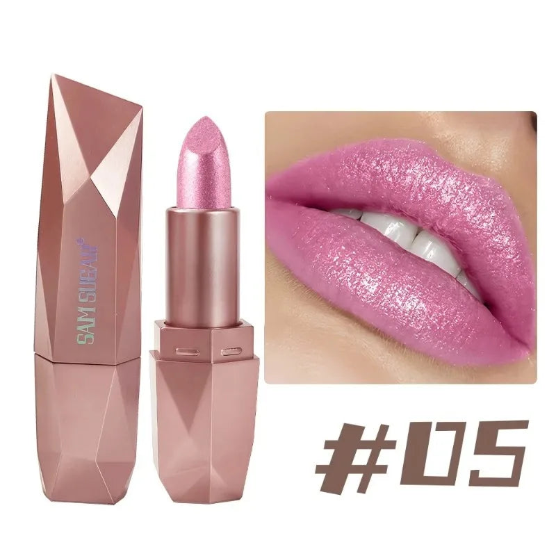 Diamond Glitter Lipstick Moisturizing Metallic Pearl Lip Tint Waterproof Long-lasting Sparkling Dazzling Gold Lip Gloss Makeup Zpaxo 05