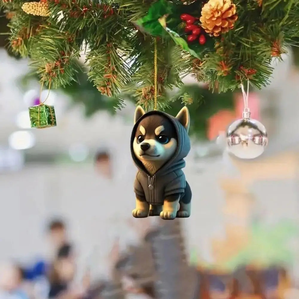 2D Dog Christmas Tree Hanging Pendants Cartoon Decorative Cartoon Dog Car Pendant Hanging Acrylic Dog Christmas Tree Charms Door Zpaxo