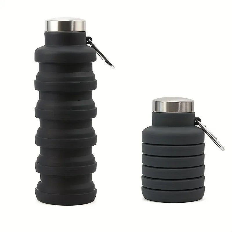Silicone Folding Sports Water Bottle Portable Outdoor Travel Cup Easy Zpaxo 0.5L 1pc Black