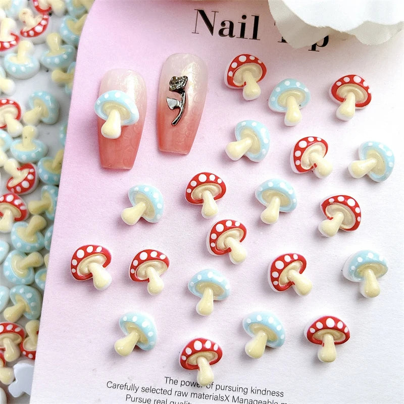 20pcs 3D Cartoon Small Mushroom Nail Charms Sweet Cute Mini Resin Nail Art Decorations DIY Manicure Hairpin Tools Accessorie Zpaxo