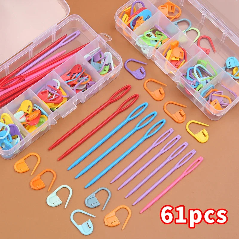 61pcs Multicolor Plastic Resin Small Clips Knitting Crochet Markers Locking Stitch Needle Clip Marking Rings DIY Sewing Tool Zpaxo