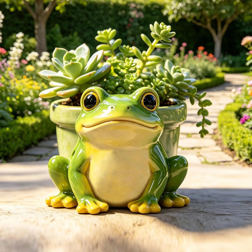 Frog Planters Hand-painted Resin Home Decor Drainage Hole Animal