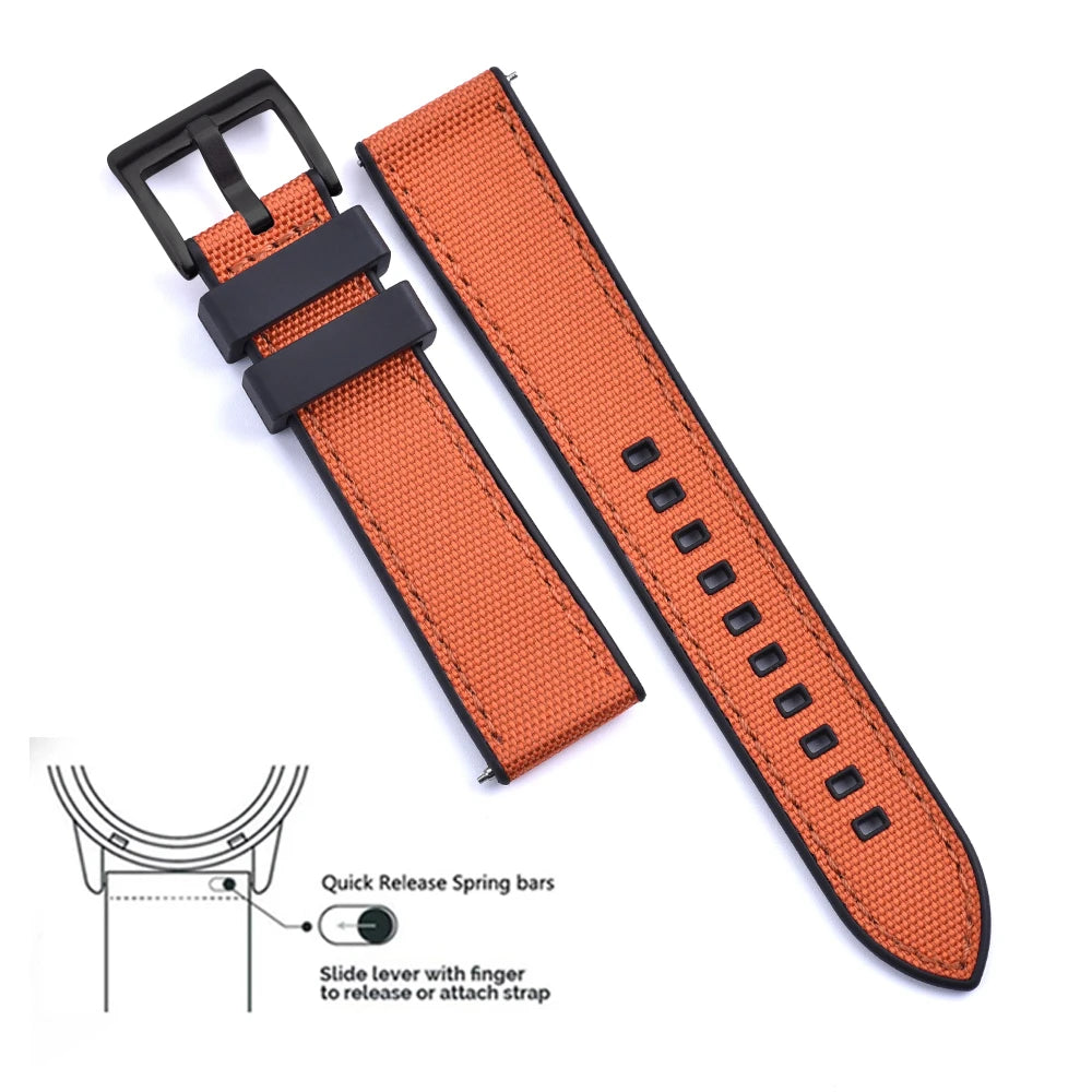 FKM Hybrid Rubber Nylon Watch Strap 20mm 22mm Quick Release