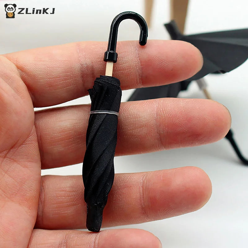 ▶1:12 Dollhouse Simulation Mini Black Umbrella Model Toys Accessories Decoration Retro Miniature Scene Ornaments Zpaxo