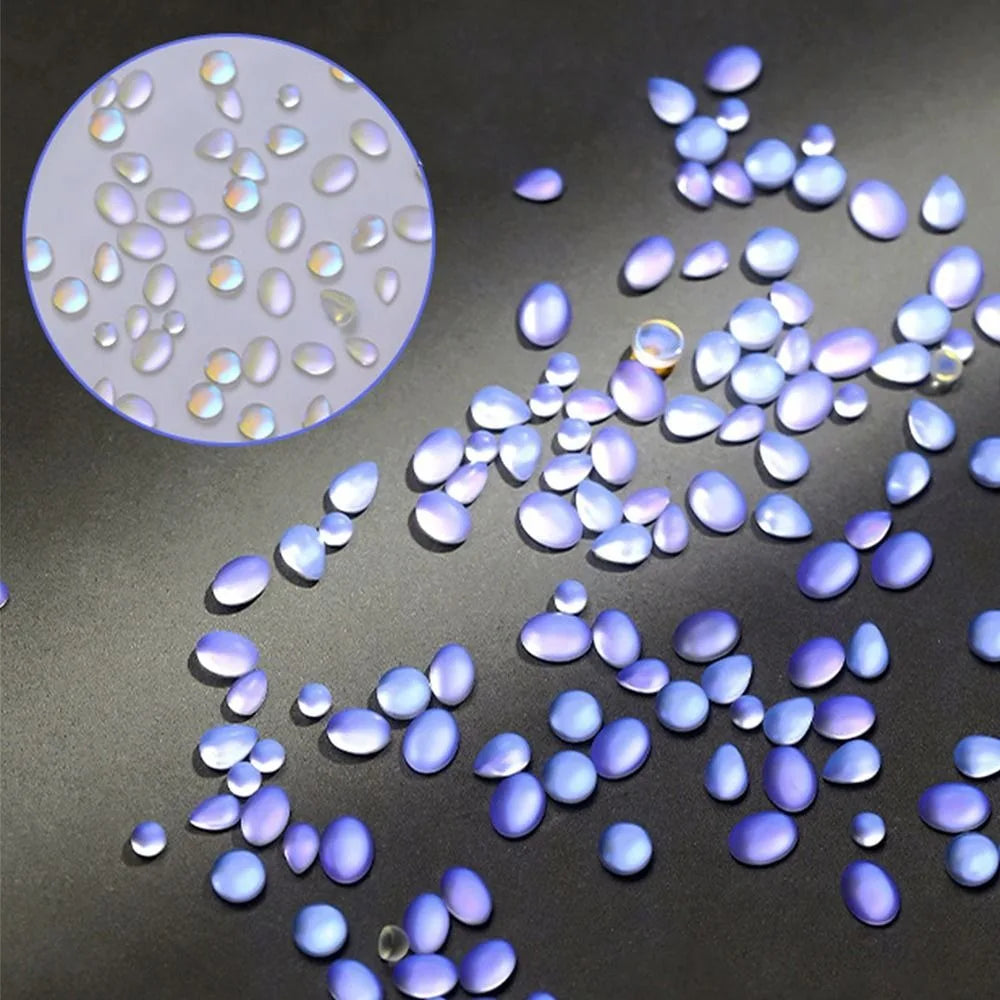 Blue Rhinestone Nail Decorations Teardrop Gems Oval Shape Charms Zpaxo