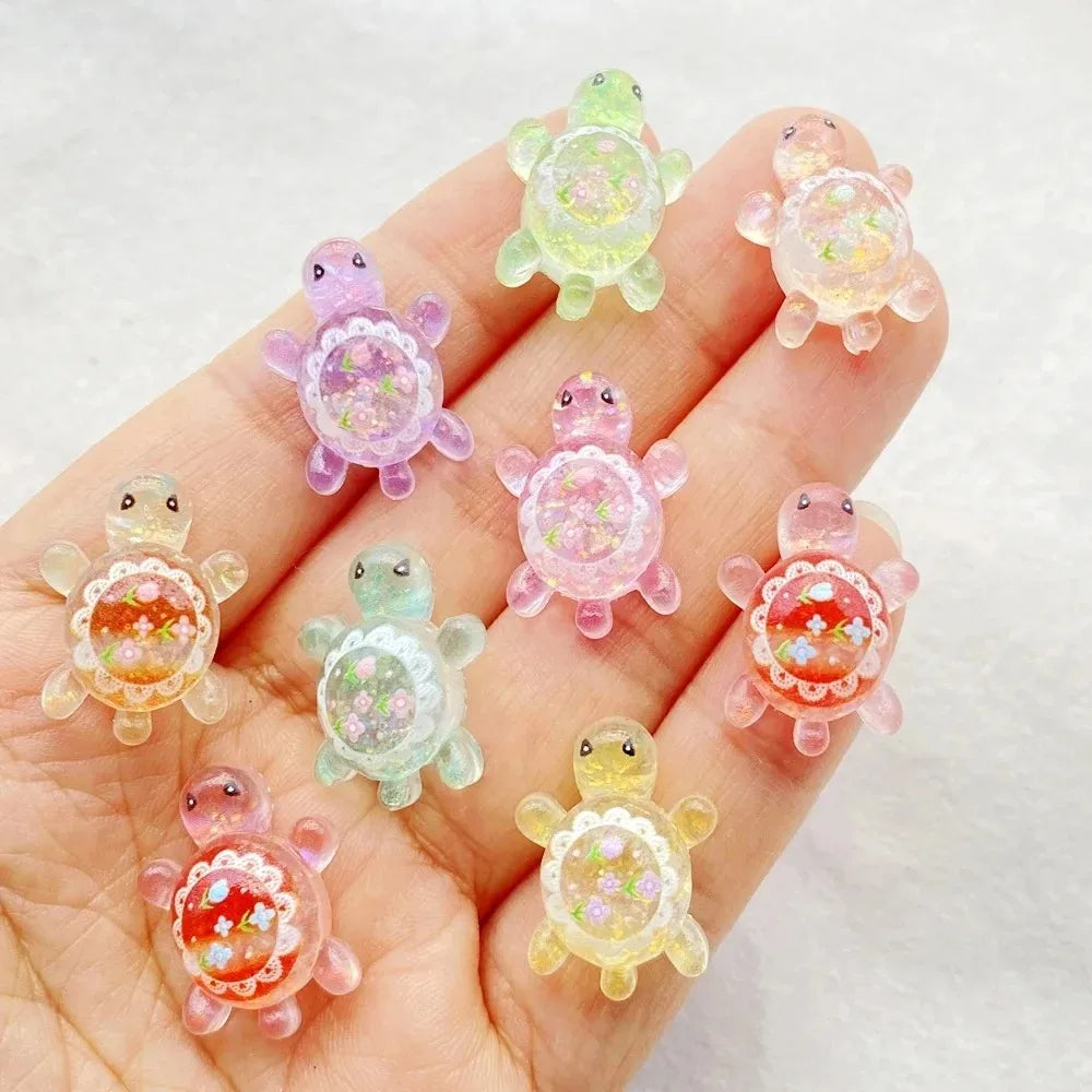 10pcs Cute Cartoon Colorful Turtle Flat back Resin Scrapbook Figurines DIY Home Decor Crafts Zpaxo