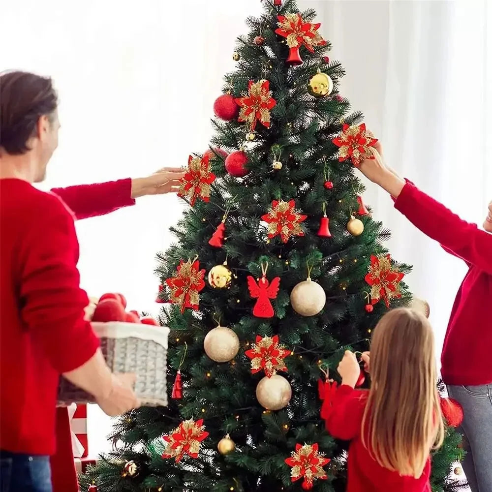10-Pack Glitter Christmas Flower Ornaments – 14cm Snowflake Style Christmas Ornaments Zpaxo