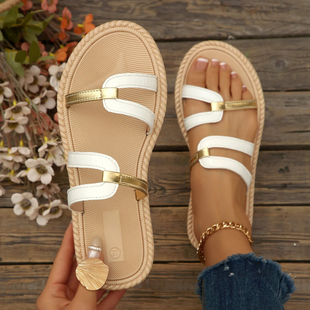 Women Slippers 2026 New Roman Style Sandals Fashion Anti-Slip Beach Slippers Round Toe Korean Style Shoes Outdoor Slides Women Zpaxo