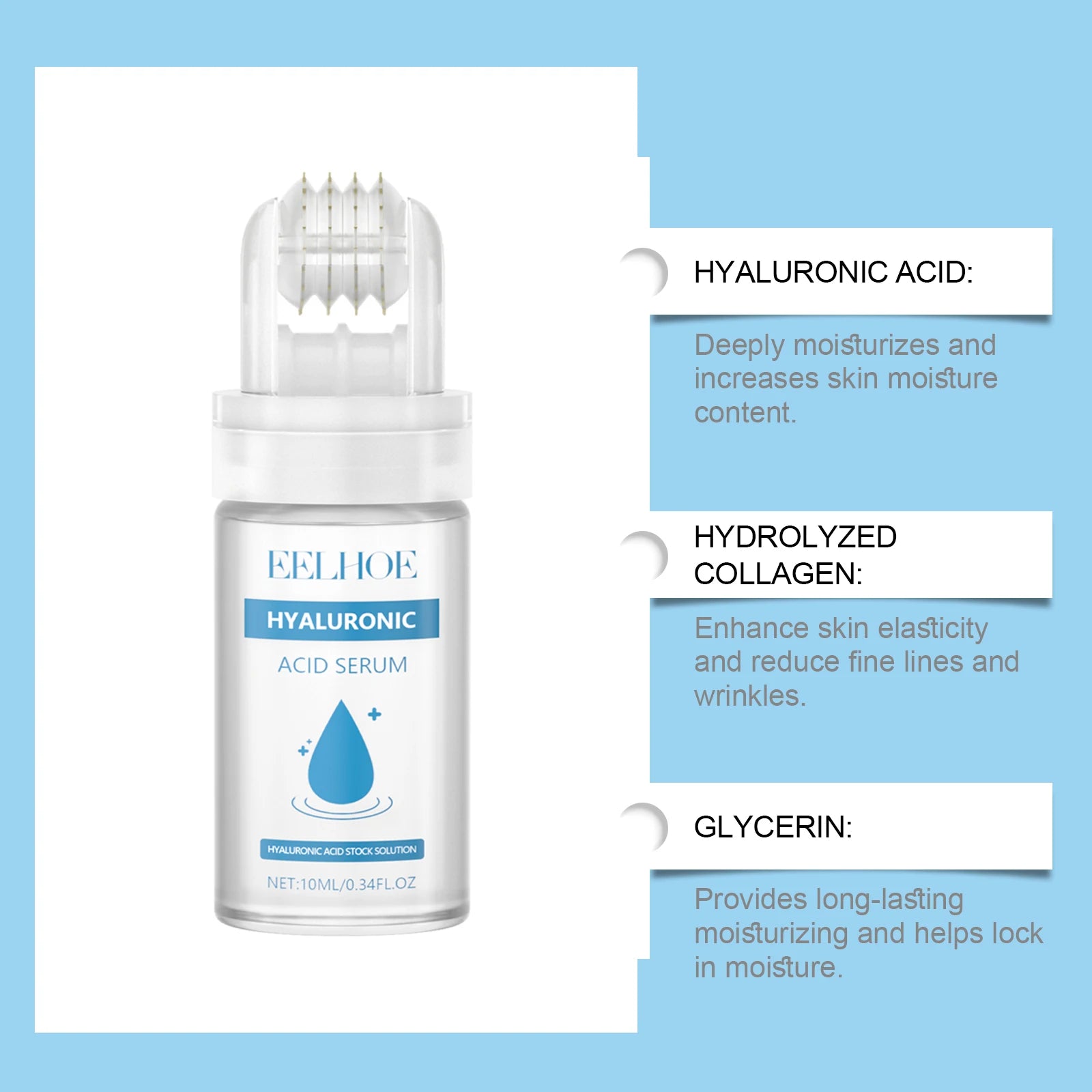 Hyaluronic Acid Serum Micro Roller 0.25mm Micro Needle Essence Hydrating Brightening Smooth Pore Refining Beauty Facial Skin Car Zpaxo