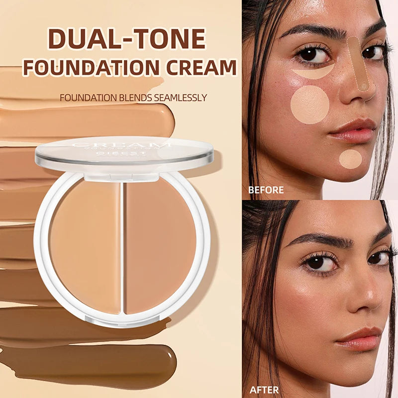 2-Color Foundation Concealer Palette - Creamy, Full Coverage, Long-Wearing for Contouring, Brightening & Natural 3D Face Makeup Zpaxo