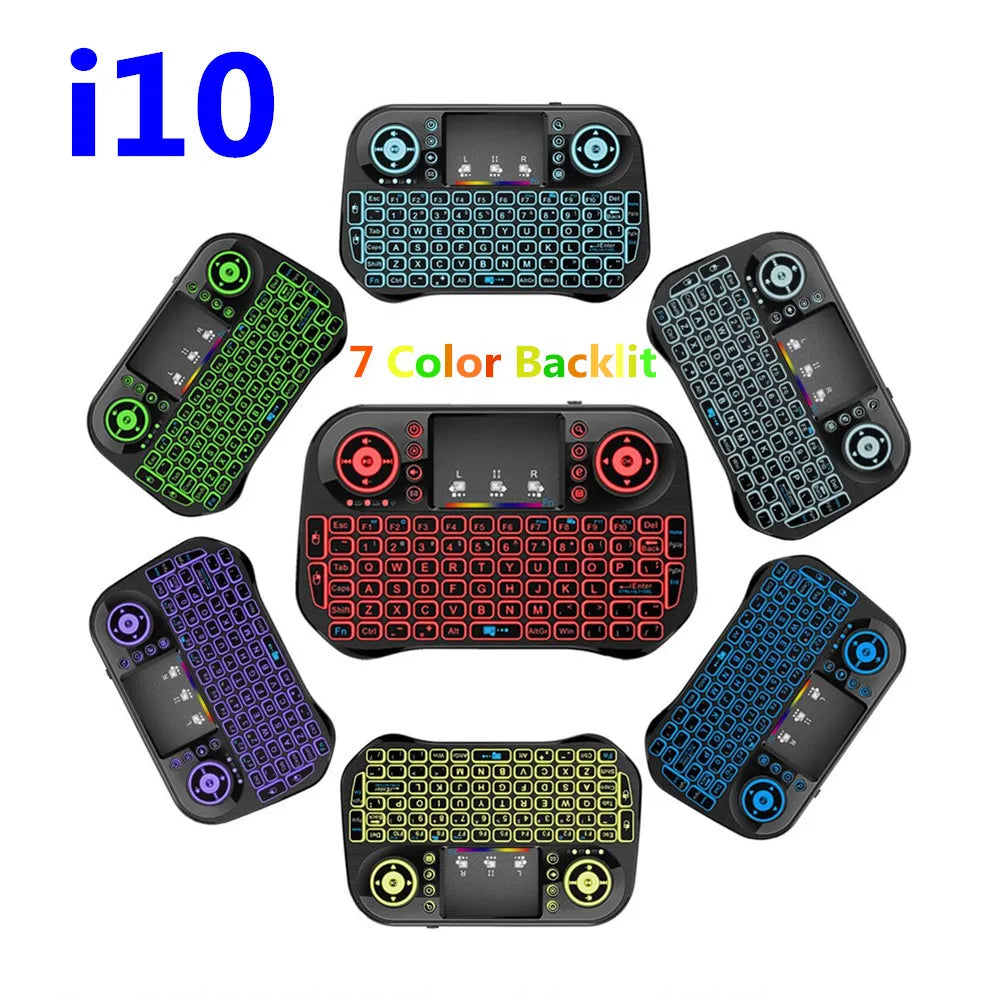 New Mini i10 i8 Keyboard 7 Color Backlit 2.4G Wireless Air Mouse Chargable Keyboard For PC Gamepad Zpaxo