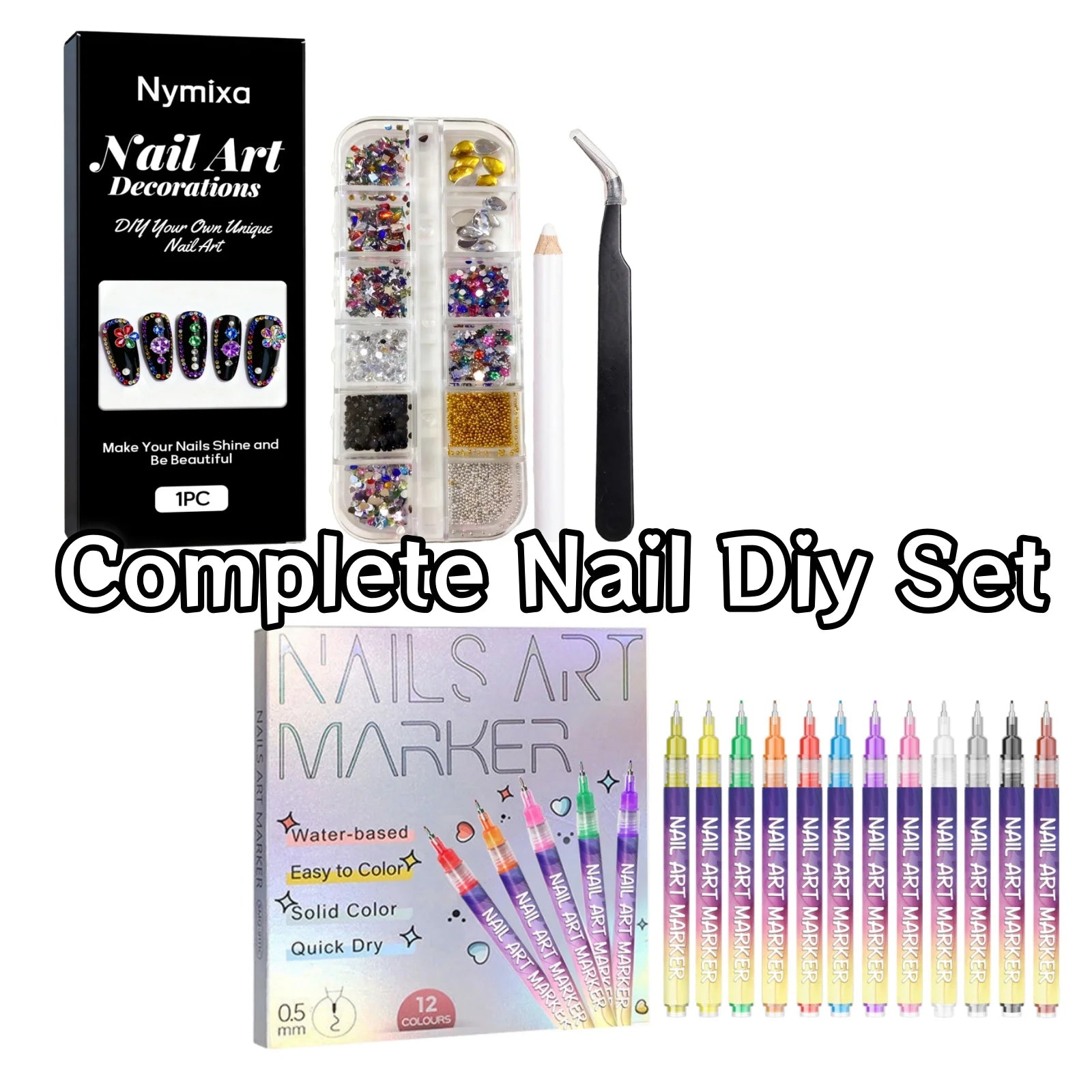 Nymixa 12-Grid Rhinestone & 12-Color DIY Nail Art Kit Nail Art Kit Zpaxo 1set DIY Nail Kit