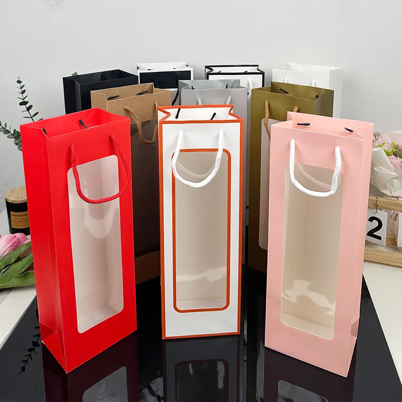 Flower Gift Bag Transparent Window | Kraft Paper Bouquet Tote Flower Gift Bag Zpaxo
