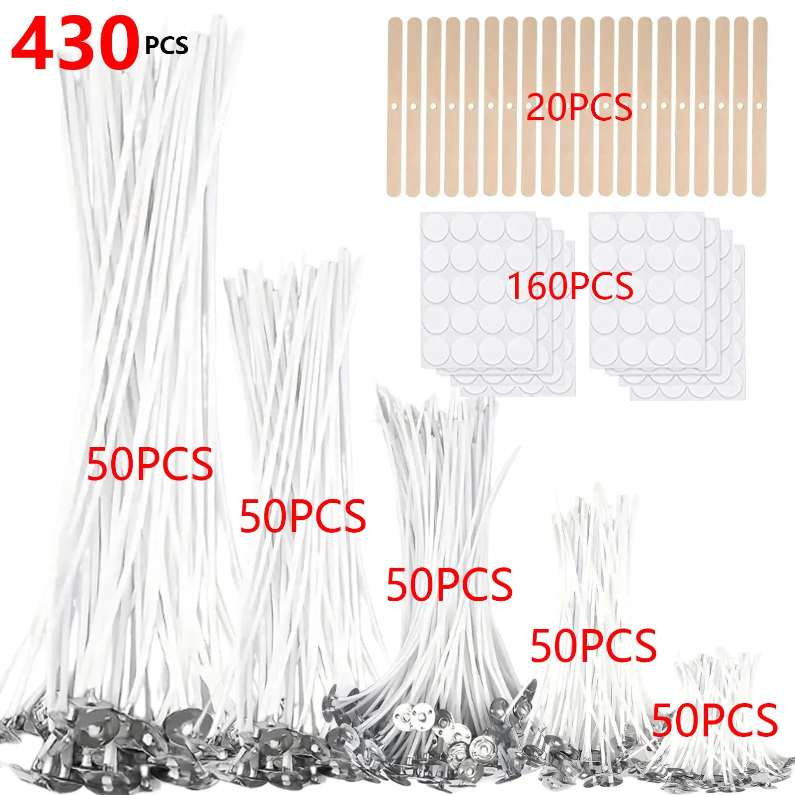 430 PCS Wick Set, 12 inch/8 inch/6 inch/3.5 inch/1 inch (30cm/20cm/15cm/9cm/2.6cm), 5 different wick lengths Zpaxo 430 PCS