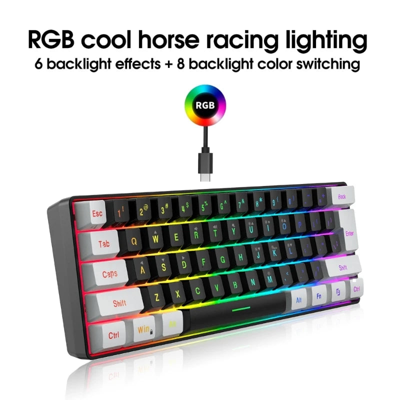 USB Wired Gaming Keyboard 61 Keys Compact Mini Office Desktop