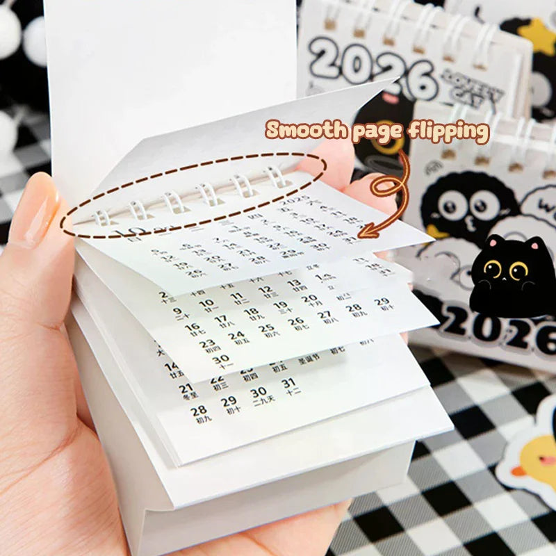 2PCS Random Mini 2026 Calendar Portable Cute Cat Office School Supplies Calendar Monthly Planner Desk Accessories Decor Record Zpaxo