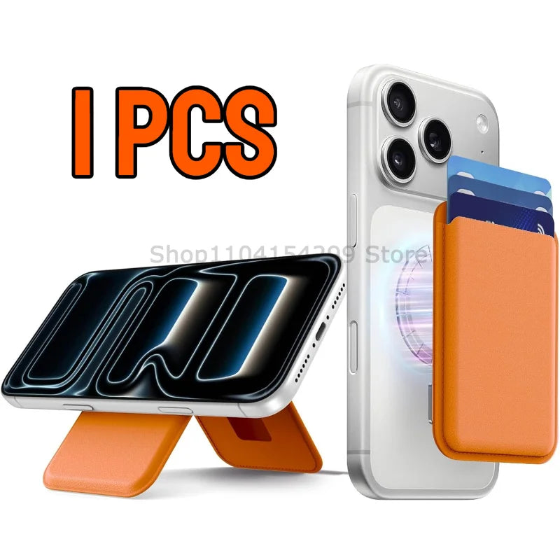 Strong Magnetic Leather Wallet with Hide Stand Case for Magsafe for IPhone 15PM 14 13 Pro Max Mag Safe Card Holder Pocket Cover Zpaxo Orange-1pcs