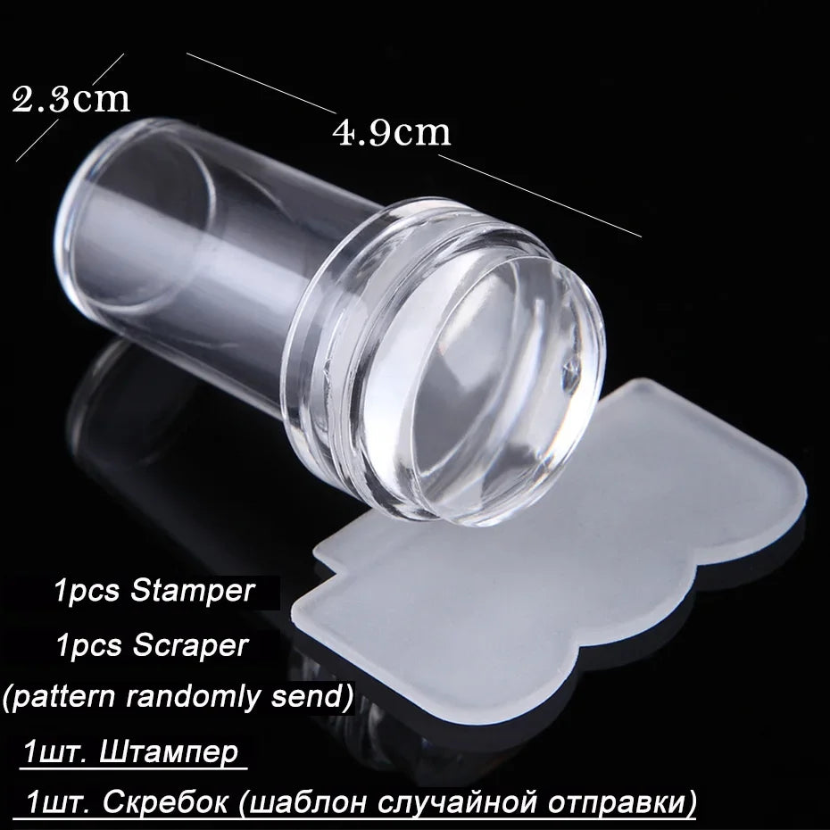 Nail Stamping Plates Pure Clear Jelly Nails Art Stamper Scraper Set Print Silicone Marshmallow Design Manicure Accessories Tool Zpaxo 1set