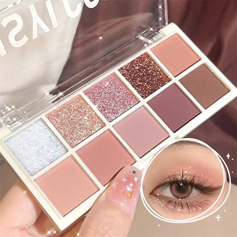 10 Colors Shimmer Matte Eyeshadow Palette Nude Glitter Shiny Pigment Eye Shadow Long Lasting Waterproof Make Up Palette Cosmetic Zpaxo