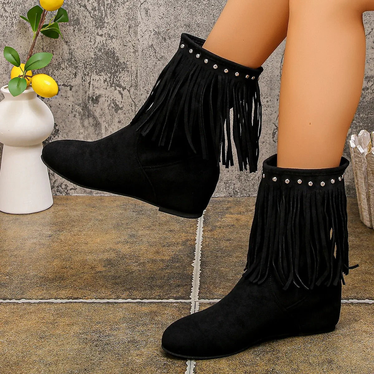 2025 New Women Tassel Boots Autumn Chelsea Western Boots Solid Comfortable Ankle Boots Women Designer Fashion Retro Shoes Women Zpaxo