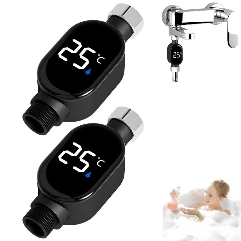Black Bathroom Led Display 0℃~99℃ Home Water Shower Thermometer Water Accurate Temperature Measurement Meter Bathroom Zpaxo 2Pcs