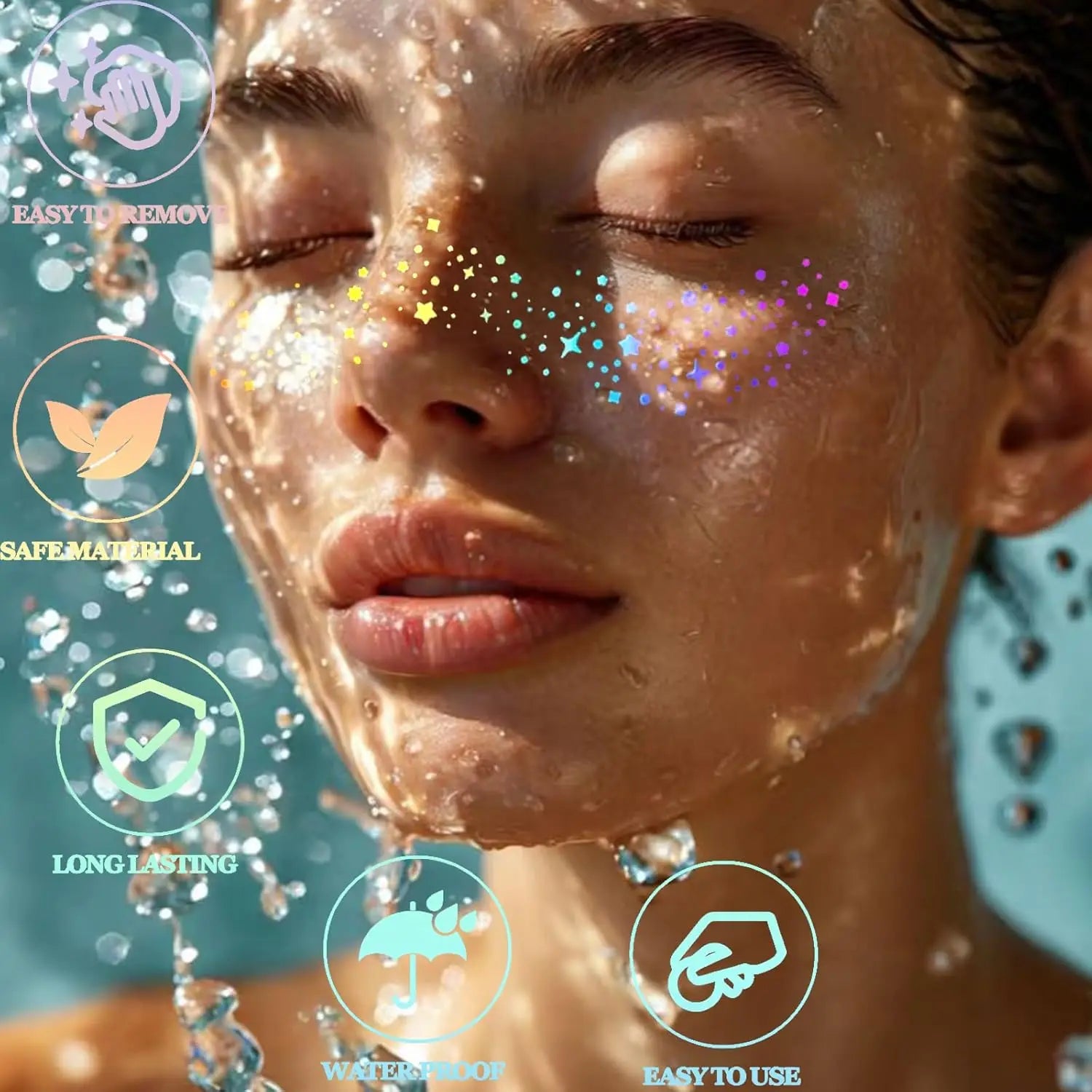 Glitter Freckle Tattoos Holographic Heart Face Stickers Waterproof