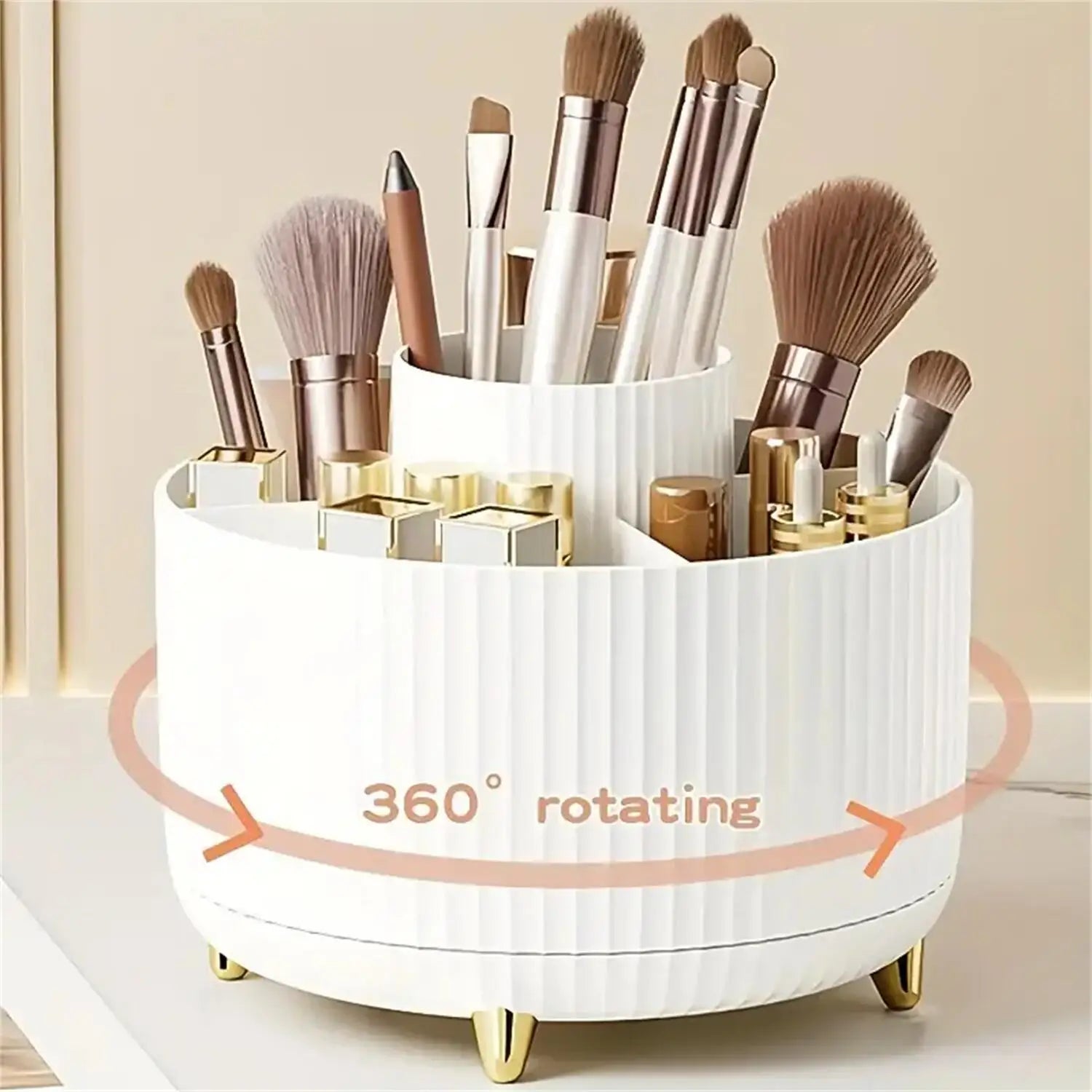 360° Rotating Makeup Organizer - 1pc Plastic Cosmetic Storage with 5 Compartments - Multi-Functional Holder for Brushes Zpaxo