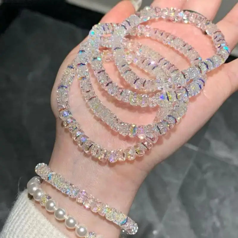 Iridescent Crystal Beaded Bracelet for Women – Sparkly Glass
