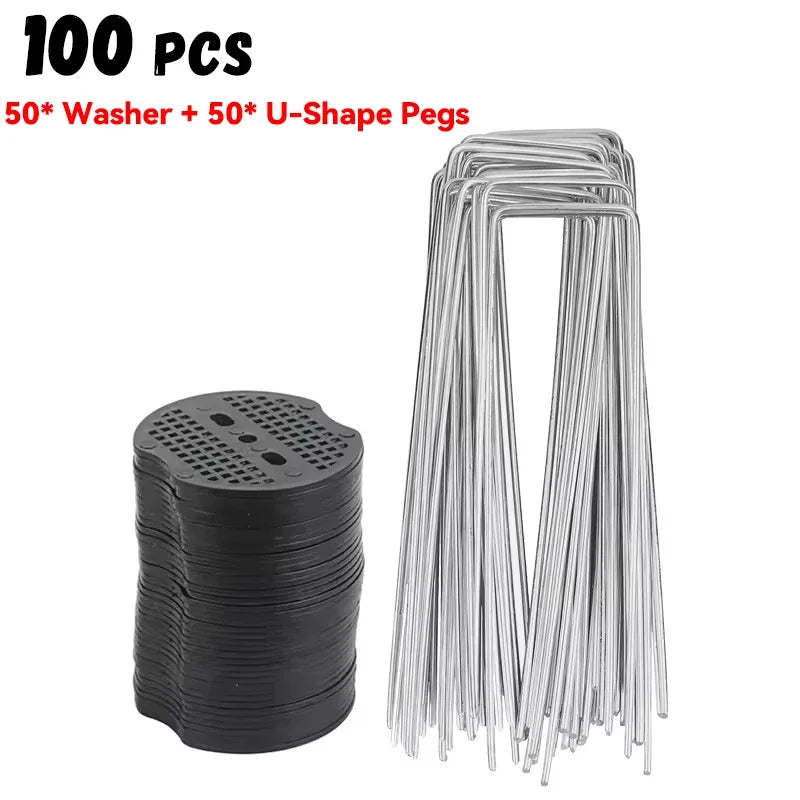U-Shaped Garden Ground Pegs & Washers – 100 or 200 Pack