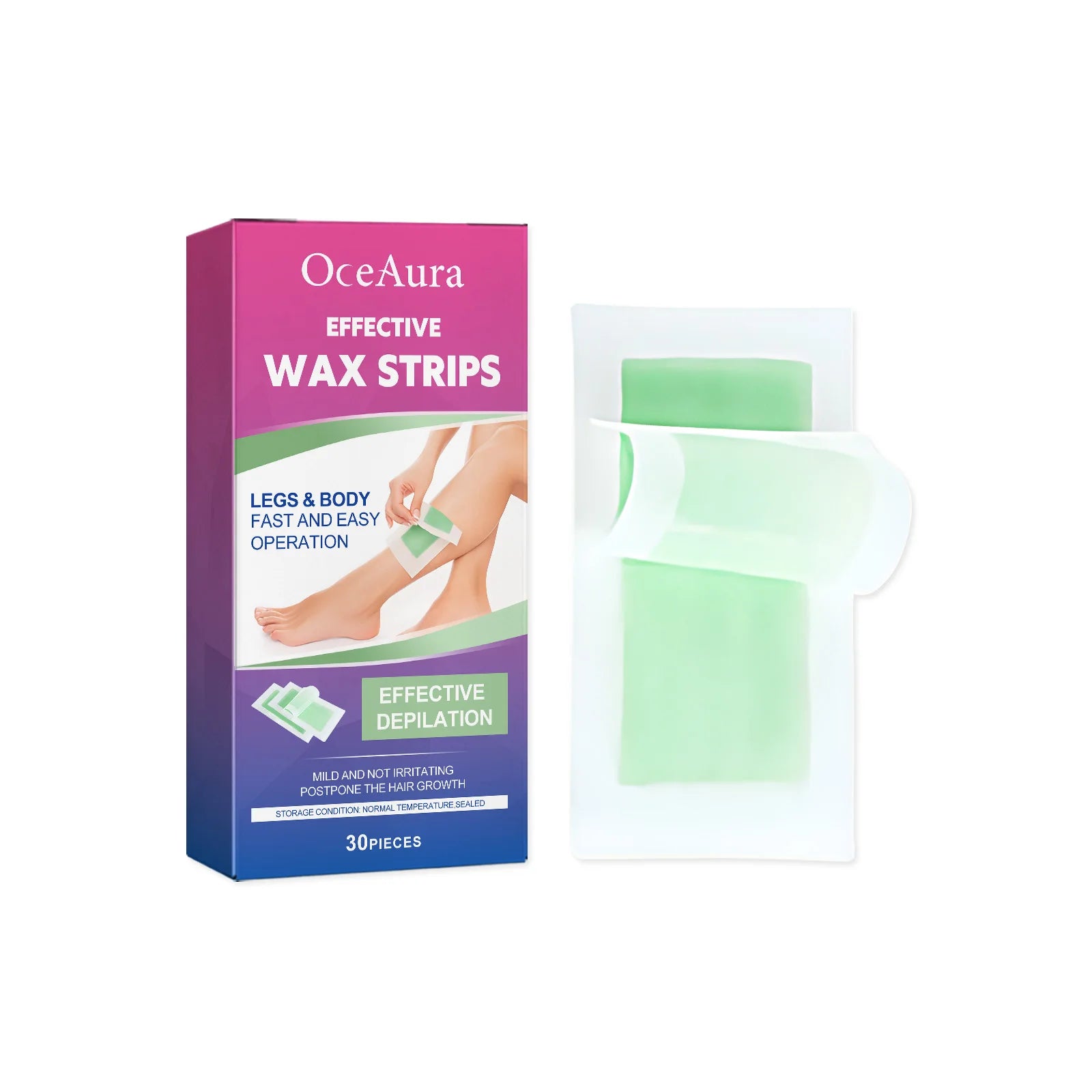 OceAura Cold Wax Strips – Body & Face Hair Removal, 30 Pcs Cold Wax Strips Zpaxo Aloe