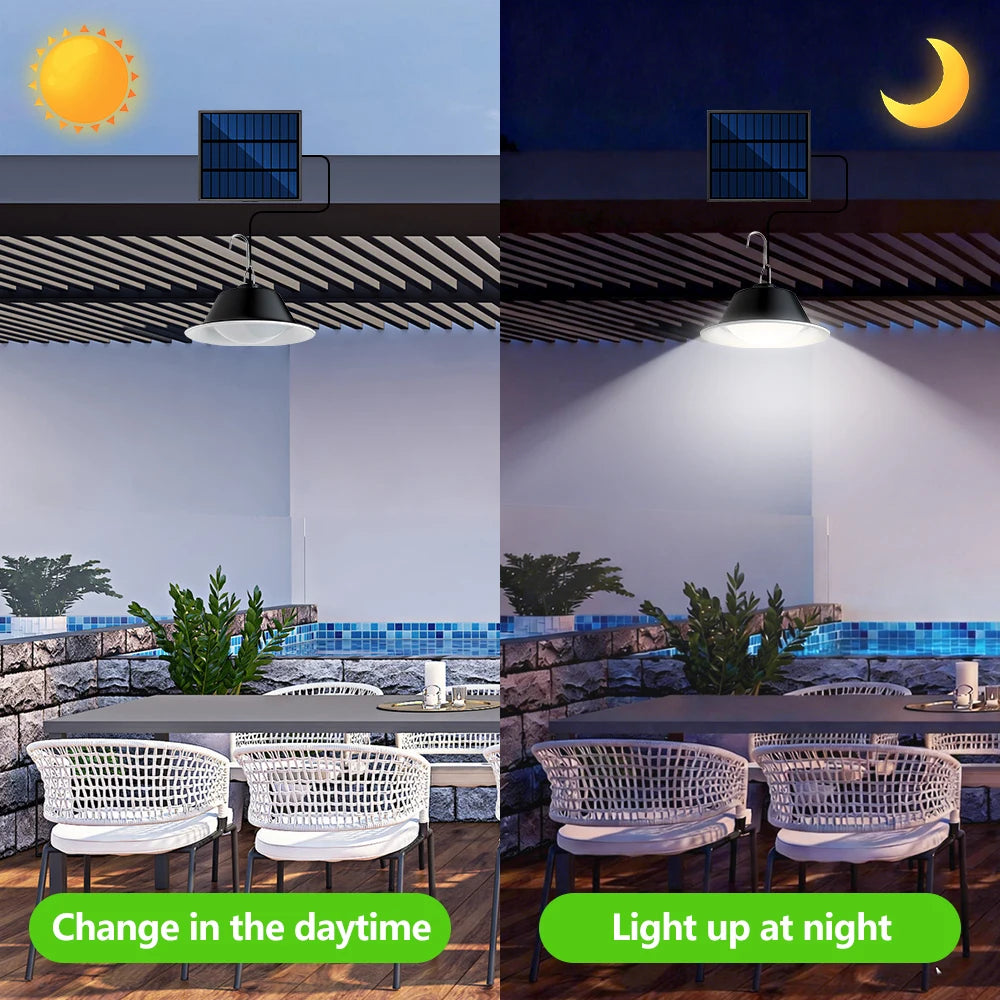 Outdoor 70LED Solar Pendant Light with Remote Dimmable IP65 Waterproof 3600mAh Solar Shed Light for Gazebo Patio Garden Garag Zpaxo