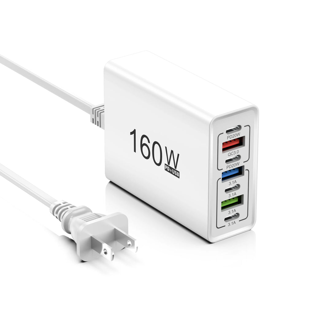 160W Multi-Port USB-C Fast Wall Charger – iPhone & Samsung USB Wall Charger Zpaxo US White
