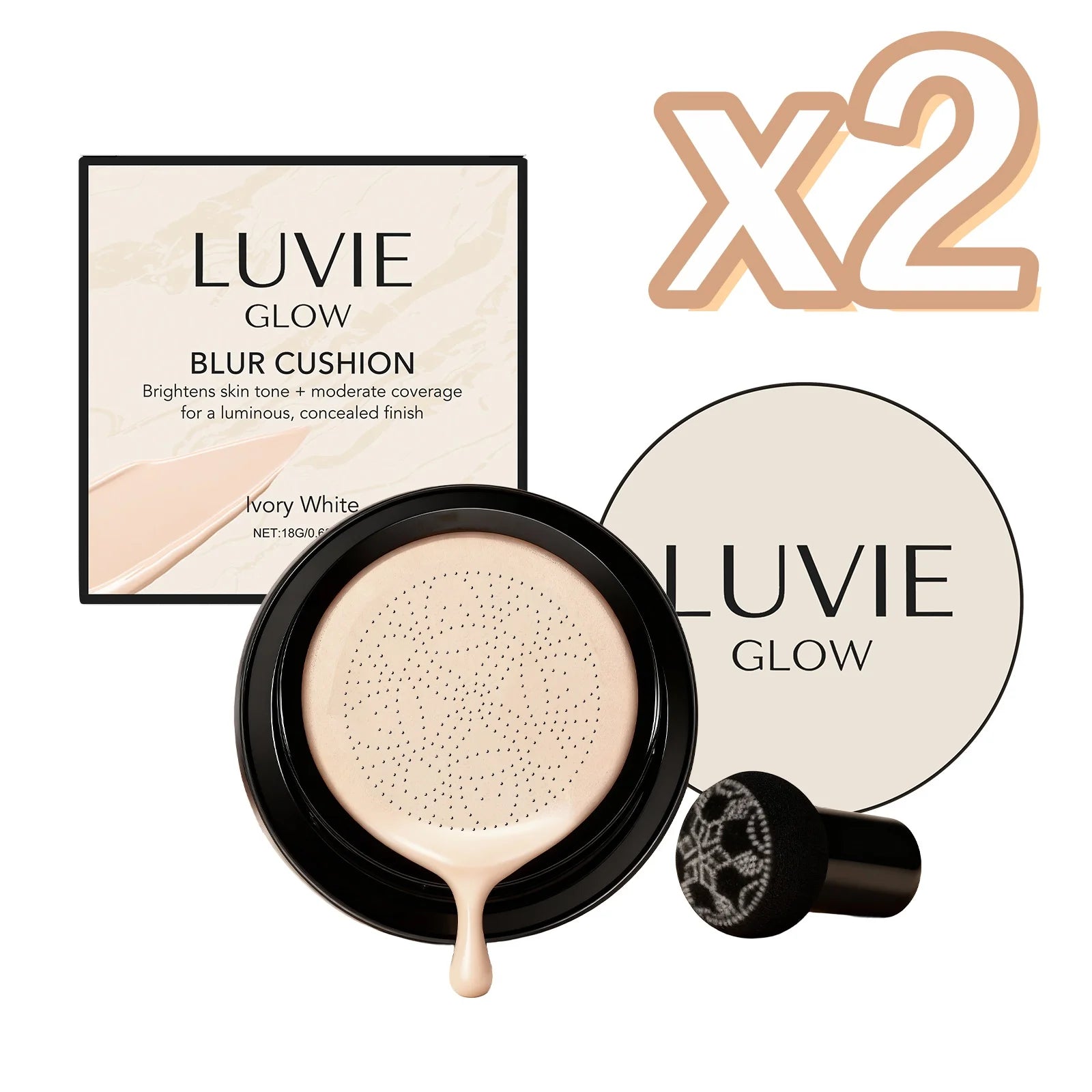 Air Cushion Foundation – Oil Control, Sweatproof, Full Coverage Air Cushion Foundation Zpaxo Ivory White x 2