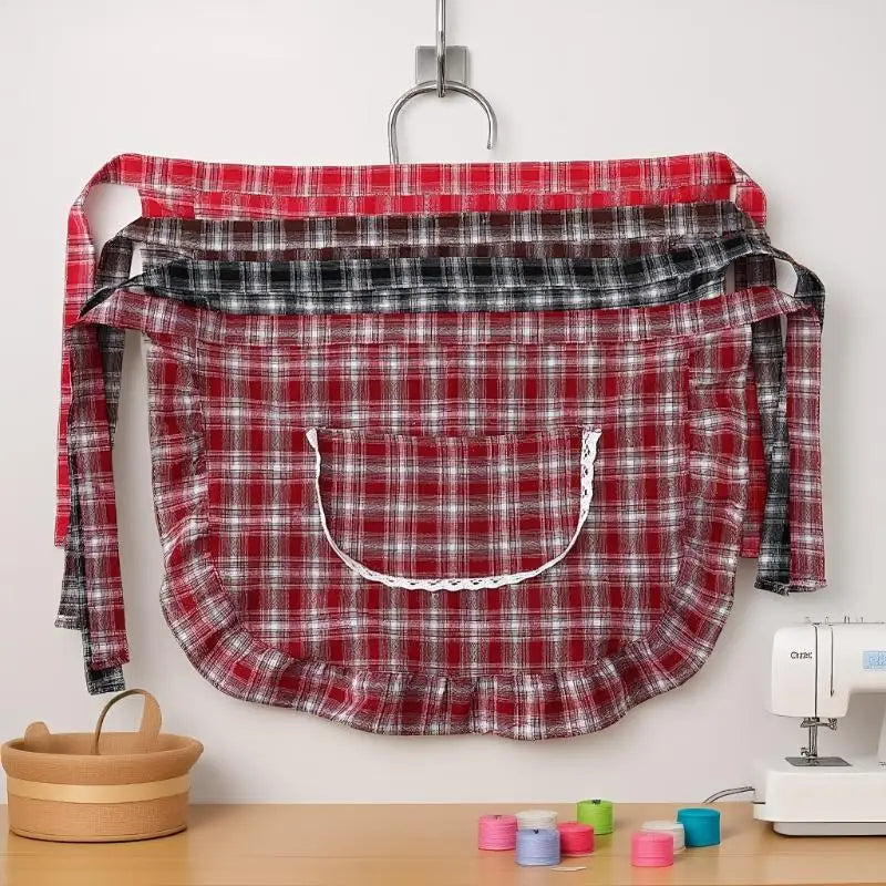 Cotton Half Waist Checkered Apron Kitchen Work Apparel Resist Stains Zpaxo