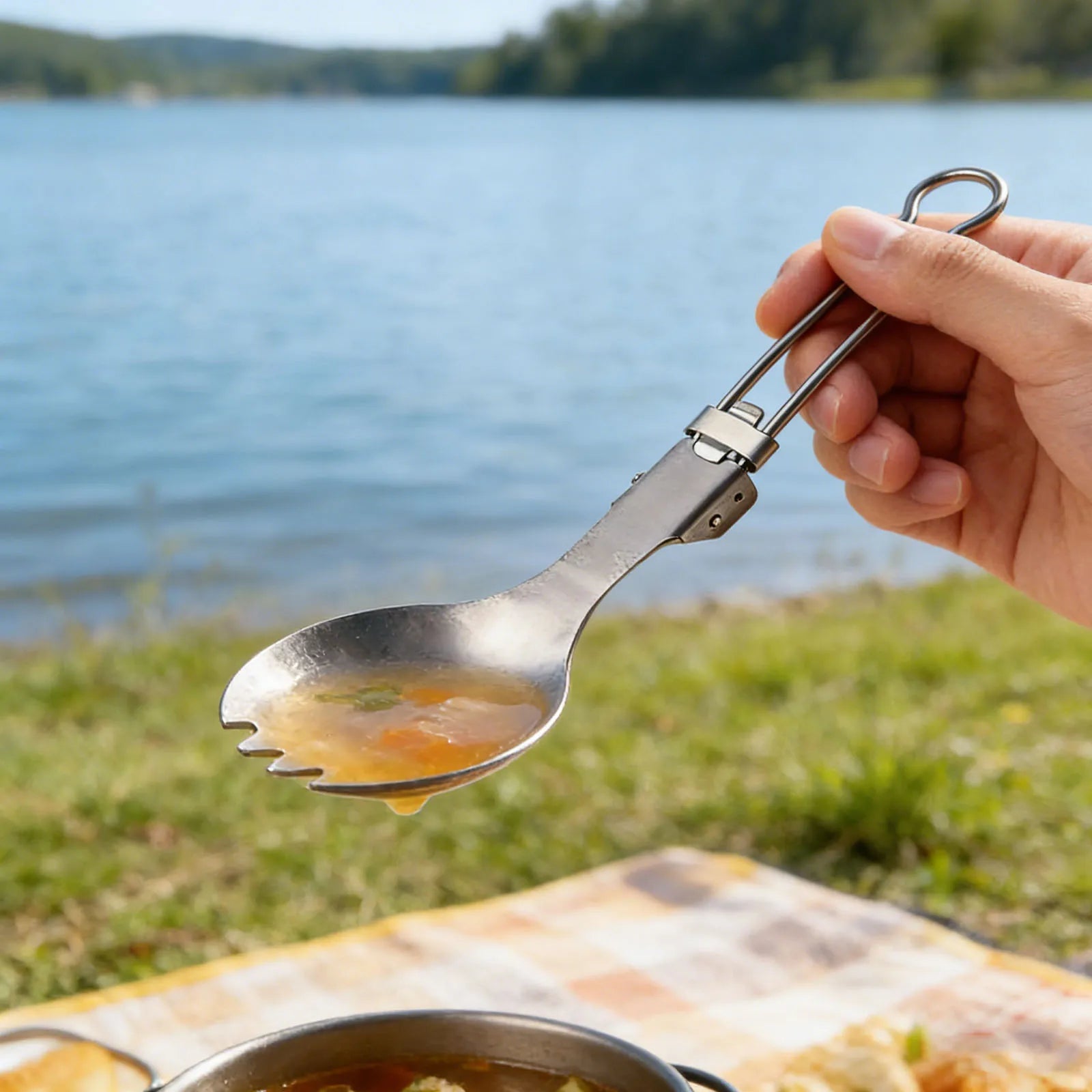 Titanium Foldable Cutlery Ultralight Portable Tableware Locking
