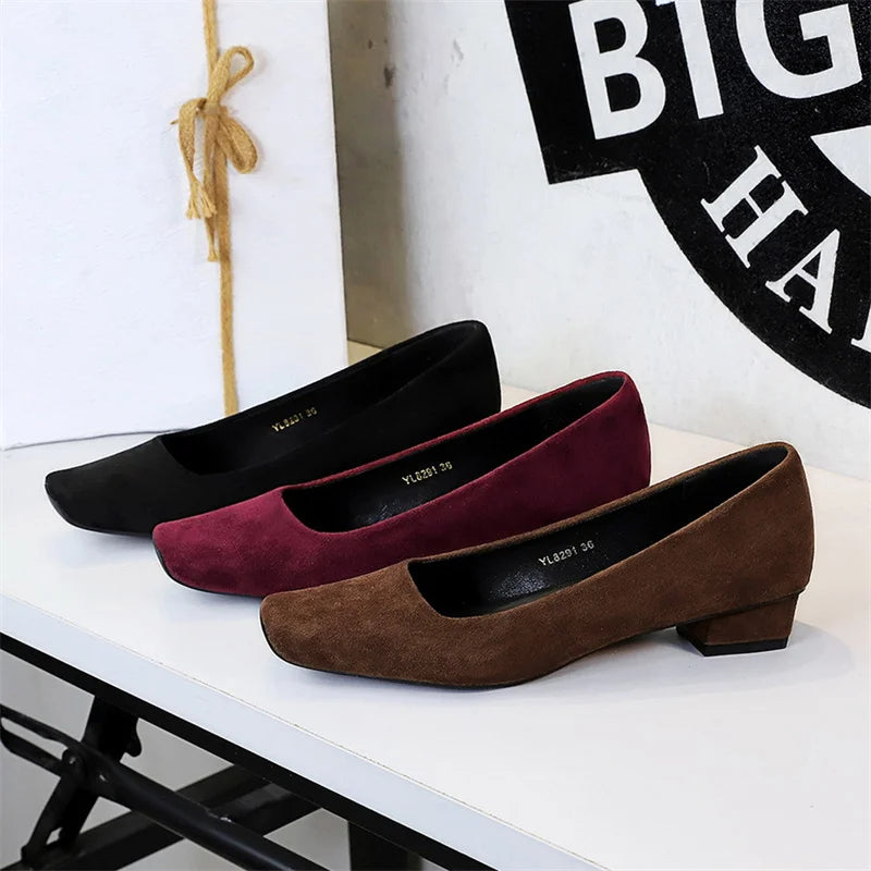 Comfortable Elegant Square Toe Shallow Mouth Simple Plain Suede Zpaxo