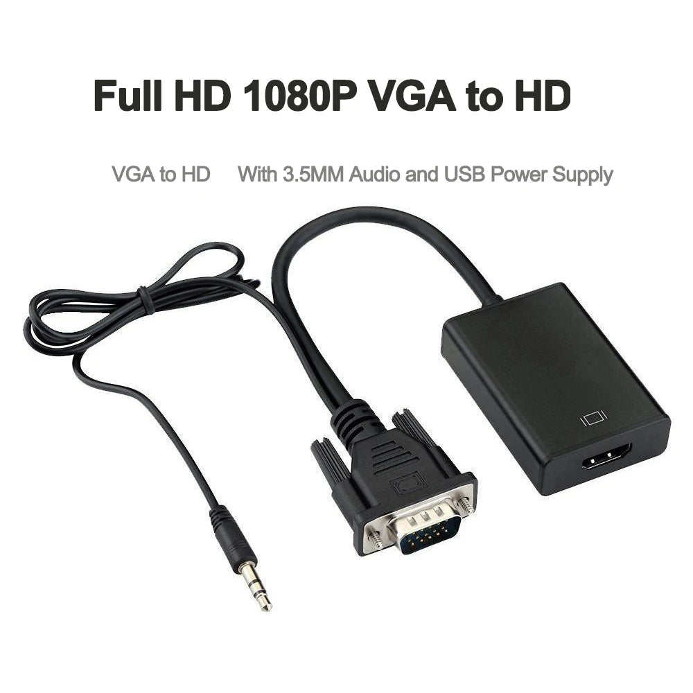 1080P HD Vga To Hdmi-compatible with 3.5mm Audio Cable Vga Adapter for PC Projector for Ps4 Laptop To HDTV Video Audio Converter Zpaxo