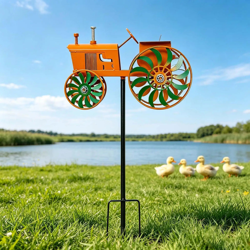 Wind Spinner Metal Tractor Rotating Wheels Outdoor Decor Spinners