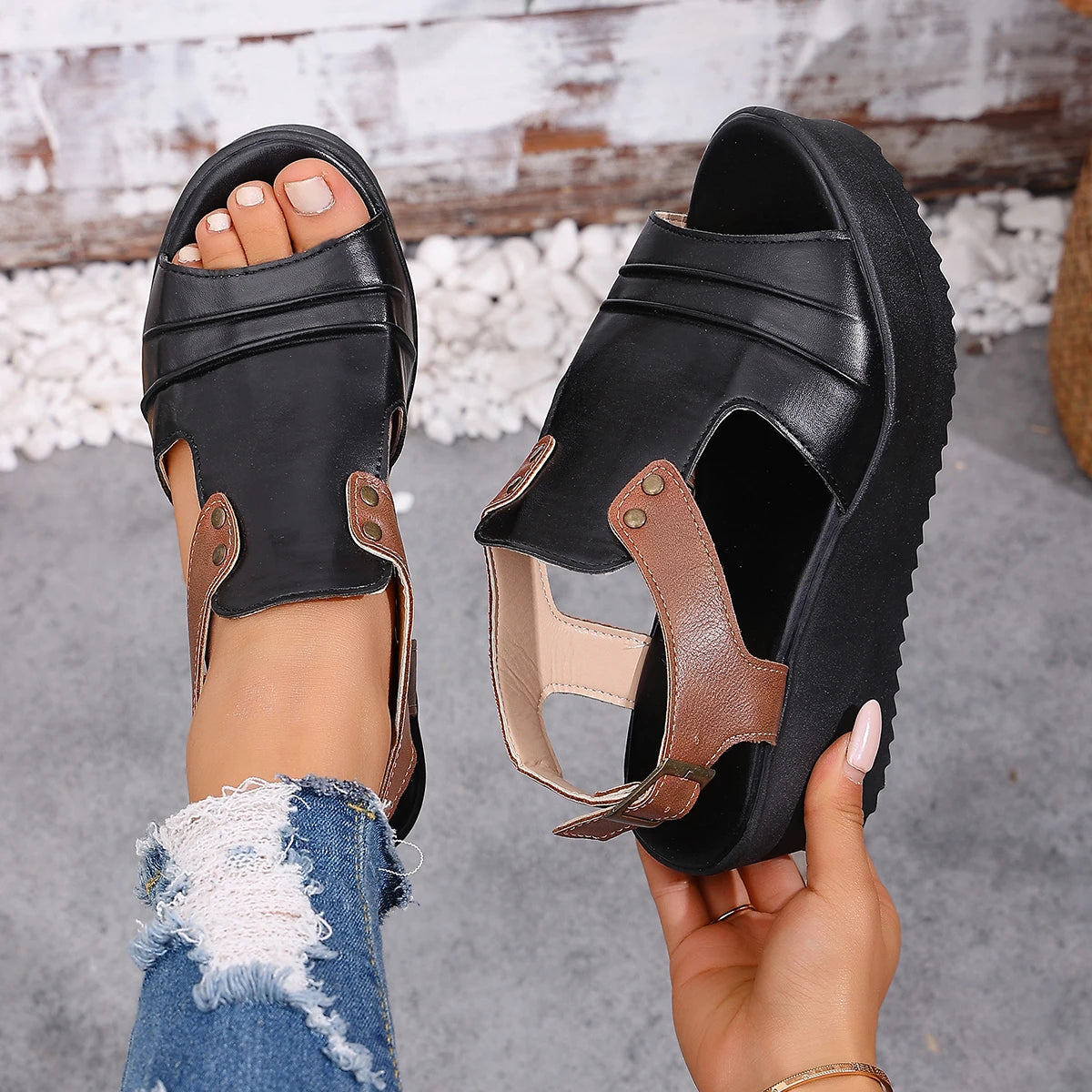 Women Sandals Summer Party Sandals Ladies Breathable Wedge Walking Shoes Retro Female Designer Outdoor Women Shoes Footwear Zpaxo