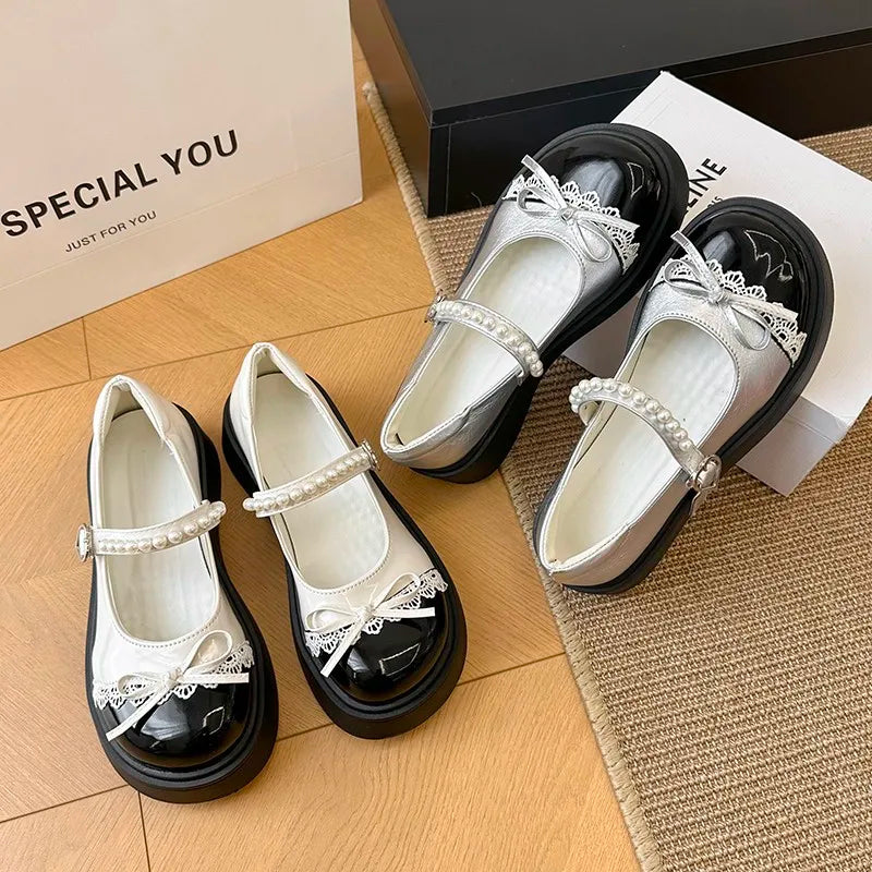 Exquisite Retro Silver French Thick Sole Shallow Single Shoe Women
